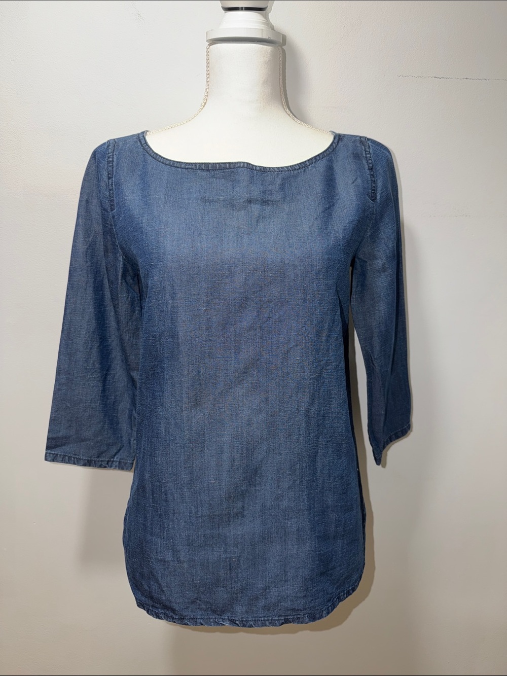 J Crew Womens Size 2 Linen 3/4 Sleeve Denim Nautical Coastal Preppy Top Summer